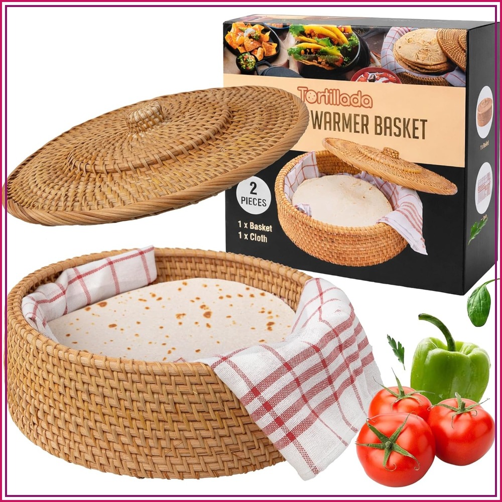 Rattan Tortilla Warmer Basket  - مراجعة Tortilla Warmer Cloth وسعره